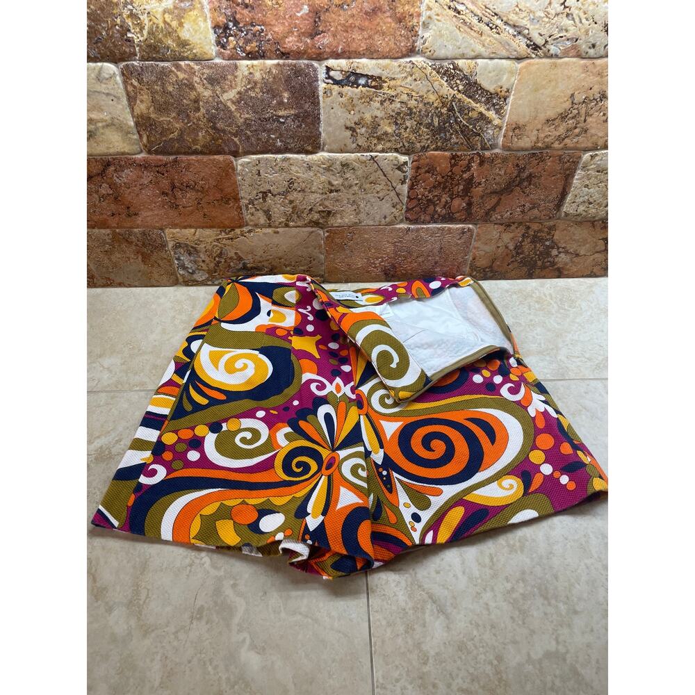 Zara Shorts Retro Mod Print High Waist Textured Lined Size S Colorful Side Zip - Picture 4 of 10